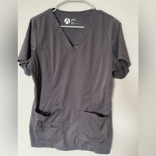 Adar women s Gray/Pewter scrub top with front pockets. Size M. Good condition.