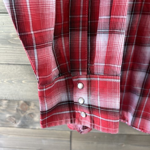 Wrangler Mens Shirt Long Sleeve Pearl Snap Plaid Western Cowboy Red Size 3XL - Picture 6 of 8
