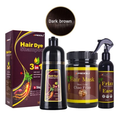 MEIDU Hair Dye Color Shampoo(DARK BROWN)+Hair Mask+Spray Protector+US SELLER
