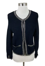 Maje Black Crystal Embellished Knit Cardigan Sweater Size 1 Small Luxury