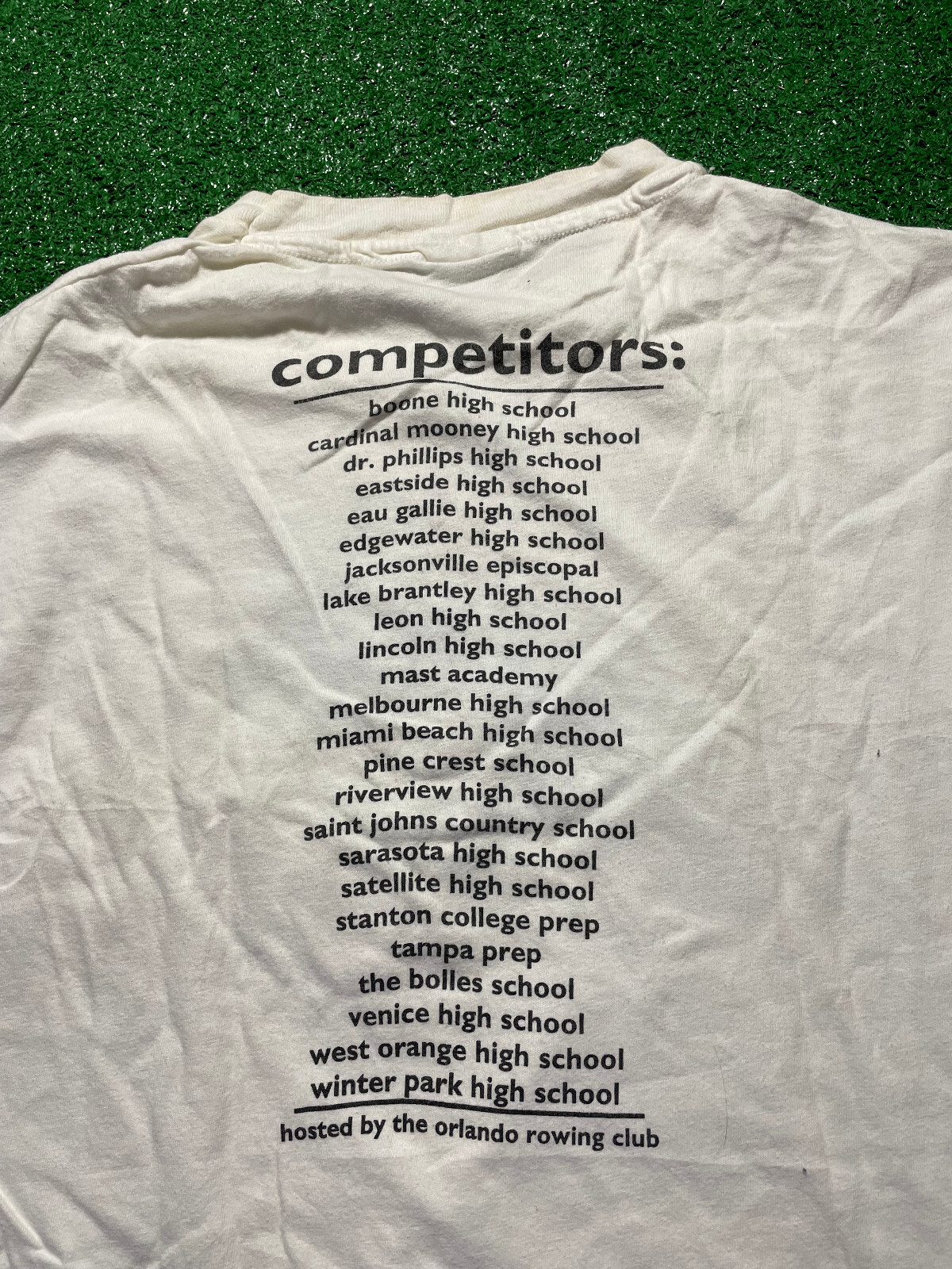 FILA T shirt Canottaggio State High School Championships taglia Large 1996 punto singolo indossata