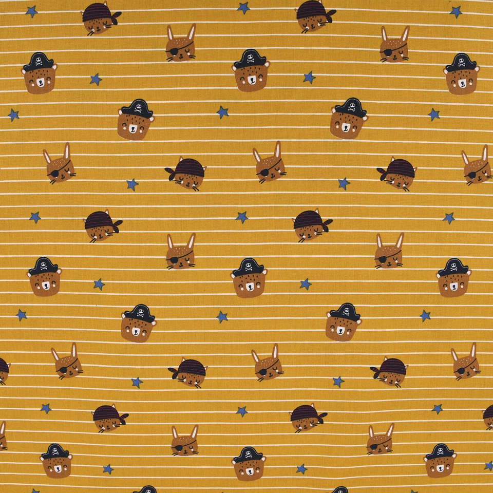 Baumwollstoff Popeline Streifen Pirat Hase Bär ocker braun blau 1,45m Breite - Bild 2 von 4