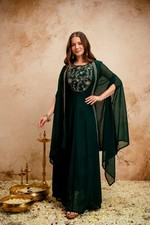 Women Designer Party Wear Anarkali Maxi Dress Georgette Cape Gown S-XXL