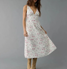 AE AMERICAN EAGLE Sz XL White Pink Floral Corset Lined Midi Dress Cottagecore