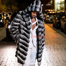 New Men Natural Rex Rabbit Fur Coats Hooded W...