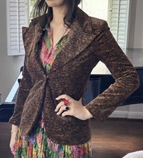Rare Vintage 70S Ellen Tracy M Cotton Velvet Blazer Brown Floral