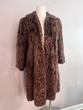 Luxurious Brown Curly Lamb Women's Long Coat Vintage 1950s