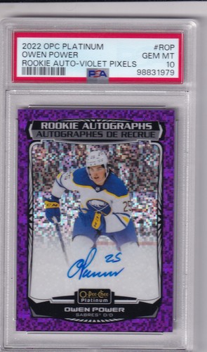 2022-23 OPC Platinum Hockey Owen Power Rookie Auto Violet Pixels #66/99 PSA 10