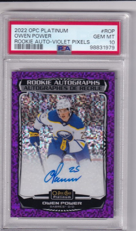 2022-23 OPC Platinum Hockey Owen Power Rookie Auto Violet Pixels #66/99 PSA 10