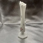 Vintage Westmoreland Milk Glass Hand Painted Floral Swung Vase 9  Inches Tall