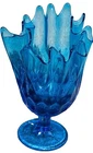 Vtg MCM Retro Fenton Colonial Blue Glass Thumbprint Handkerchief Swung Vase 8"