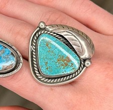 Spiderweb Turquoise Leaf Sterling Silver Ring Size 8