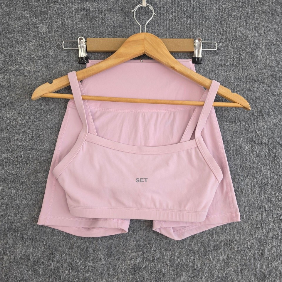 SET Active Set XS/S Sportbody Square Neck Bra Shorts Pink Yoga Pilates Errands