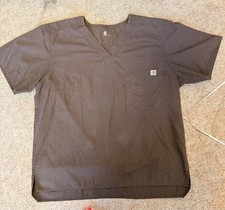 Carhartt Brown Solid V-Neck Short Sleeve Medical Scrub Top Chest Pocket Sz L.