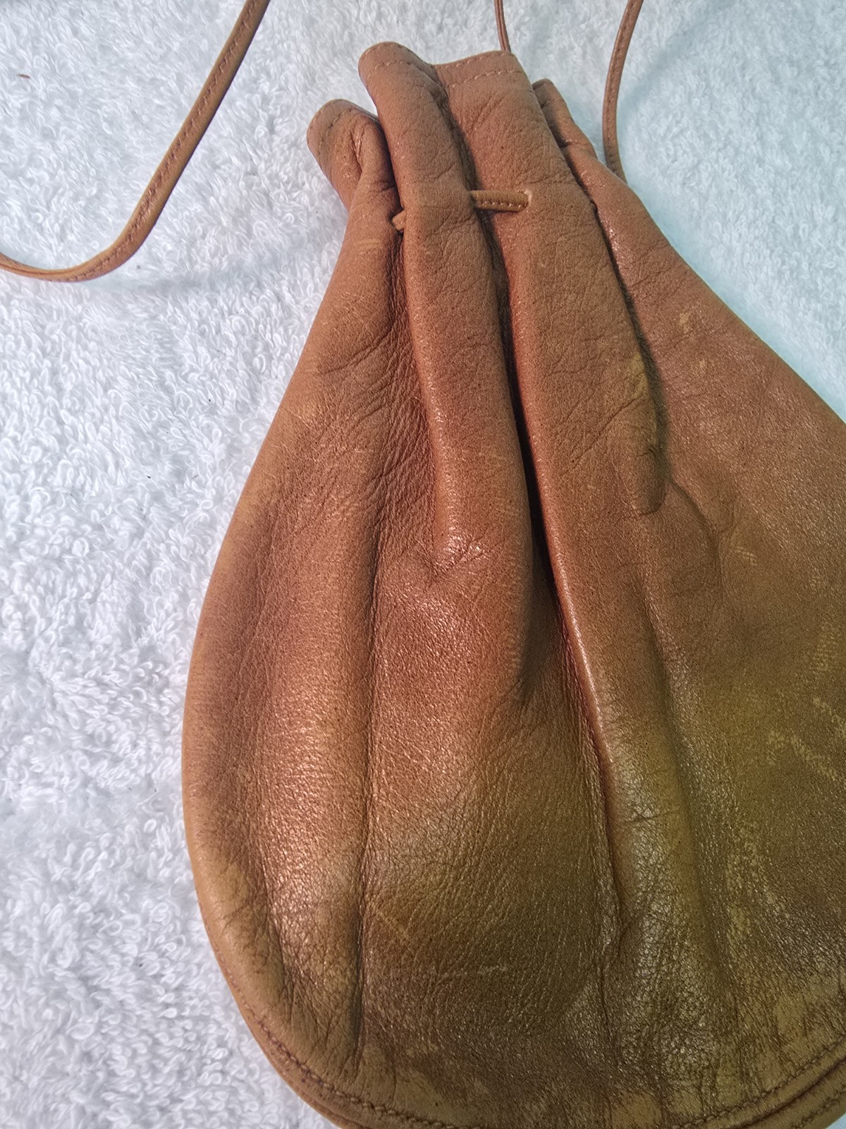 VTG Halston Brown Leather Drawstring Satchel - image 7