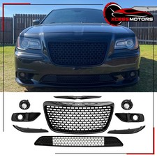 Fits 2011-2014 Chrysler 300 Srt8 Gloss Black Bumper Grilles Fog Lights Trims