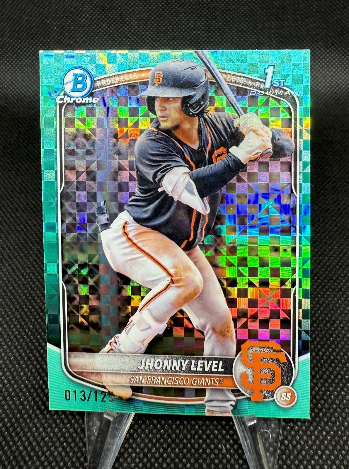 2025 Bowman 1st Chrome Jhonny Level Aqua X-Fractor Refractor /125 Giants