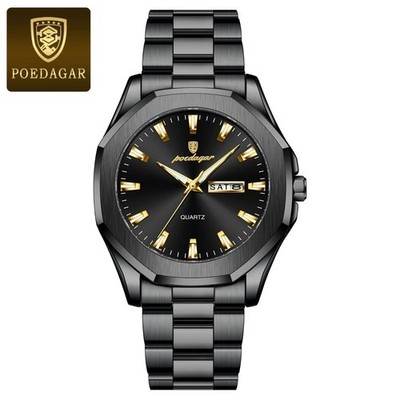40MM POEDAGAR Quartz Men's Wristwatch Luxury Waterproof Stainless Luminous NEW