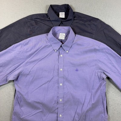 Brooks Brothers Shirt Men Large Regent Logo Fit Button Non-Iron Stretch Lot of 2