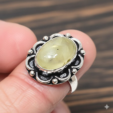 Natural Prehnite Ring 925 Sterling Silver Handcrafted Size 7 Green Gemstone
