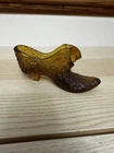 Vintage Fenton Amber Cat Head Art Glass Slipper Heel Shoe Daisy Button