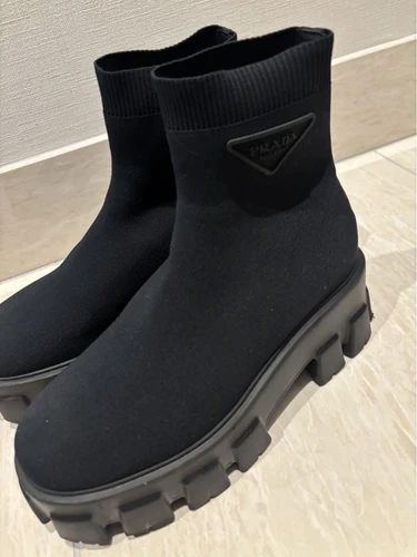 Chaussettes femme 6.0US Prada bottes coupe marque semelle épaisse noir