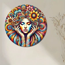 8" Floral Bohemian Aluminum Wall Art, Vibrant Feminine Design