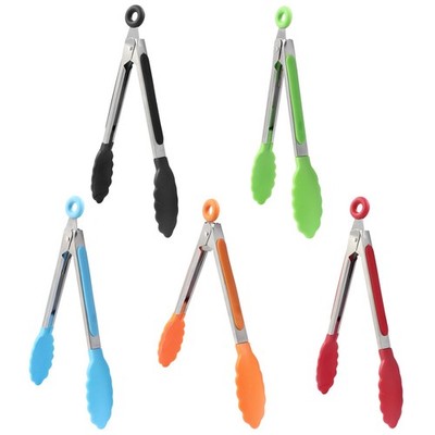 Mini Silicone Tongs 5PCS 7 inch Small Kitchen Locking Food Tongs Heat Resistant