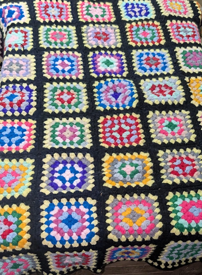 Handmade Crochet Granny Square Afghan Roseanne Blanket 54x44 Throw Retro 70s - Image 2 of 3