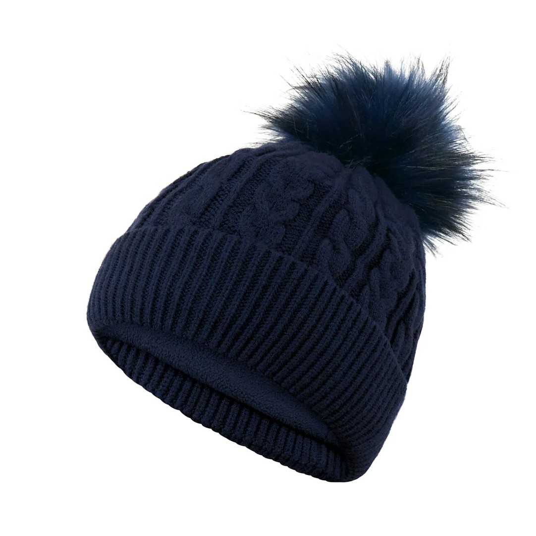 Surprizeshop Ladies Fleece Lined Waterproof Bobble Hat in Navy Blue