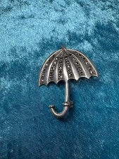 Vintage Alte Brosch Anstecknadel Schirm Regenschirm 925 Silber Markasiten TOP!