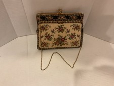Vintage Tapestry Clutch Handbag With Kiss Lock Closure
