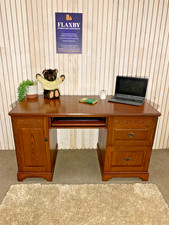 Old Charm Style Wood Pedestal Desk Computer Writing Desk Dark Oak Finish