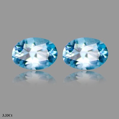 3.33Ct [2 Pcs Pair] Extreme Perfect Oval 8.6x6.2 MM 100% Natural Aqua Blue Topaz