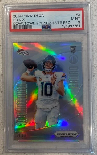 2024 Bo Nix Prizm Deca Downtown Bound Silver - PSA 9
