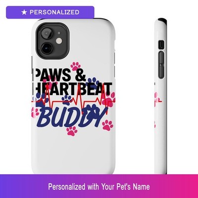 Custom Paw Print Heartbeat Phone Case Personalized Pet Name Cover Gift Lover