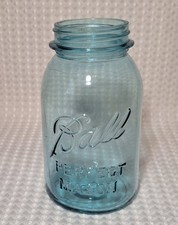 Vintage Antique 1920s-1930s Quart Aqua Blue Ball Perfect Mason Canning Jar #6