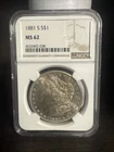 1881-S Morgan Silver $1 Dollar ~ NGC MS62 Cool Gold Toning