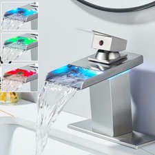 LED Bathroom Sink Faucet 1 or 3 Holes Vanity Mixer Single Handle Brushed Nickel