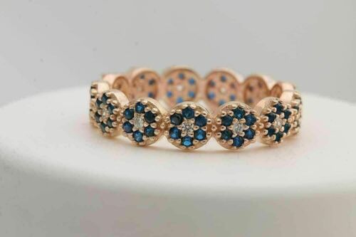 2Ct Round Blue Sapphire Simulated Eternity Band Ring 14k Rose Gold Over Silver - Afbeelding 1 van 12