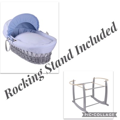 grey wicker moses basket and stand