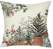 Trees Berries Plants Garden Nature Linen Throw Pillow Cover Home Decor 18x18  