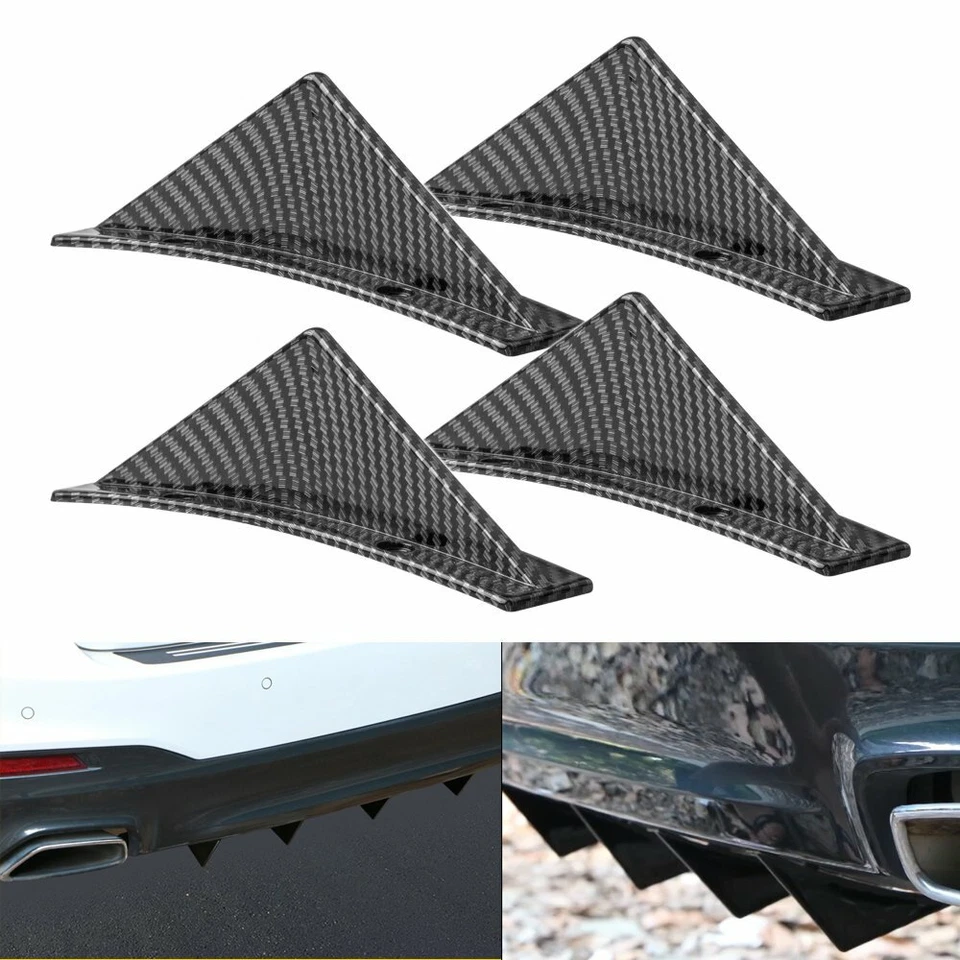Carbon Fiber Car Rear Bumper Diffuser Shark Fin Curved Spoiler Lip Wing Splitter - Image 3 of 4