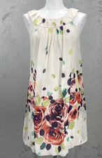 ADRIANNA PAPELL 100% Silk Ivory & Floral Bubble Hem Dress Womens Size 4 Fairy