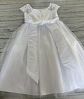 Sweet Kids Petal White Lace Sleeve Satin Dress w/ Pearl Brooch Communion Dress 7 — photo 7
