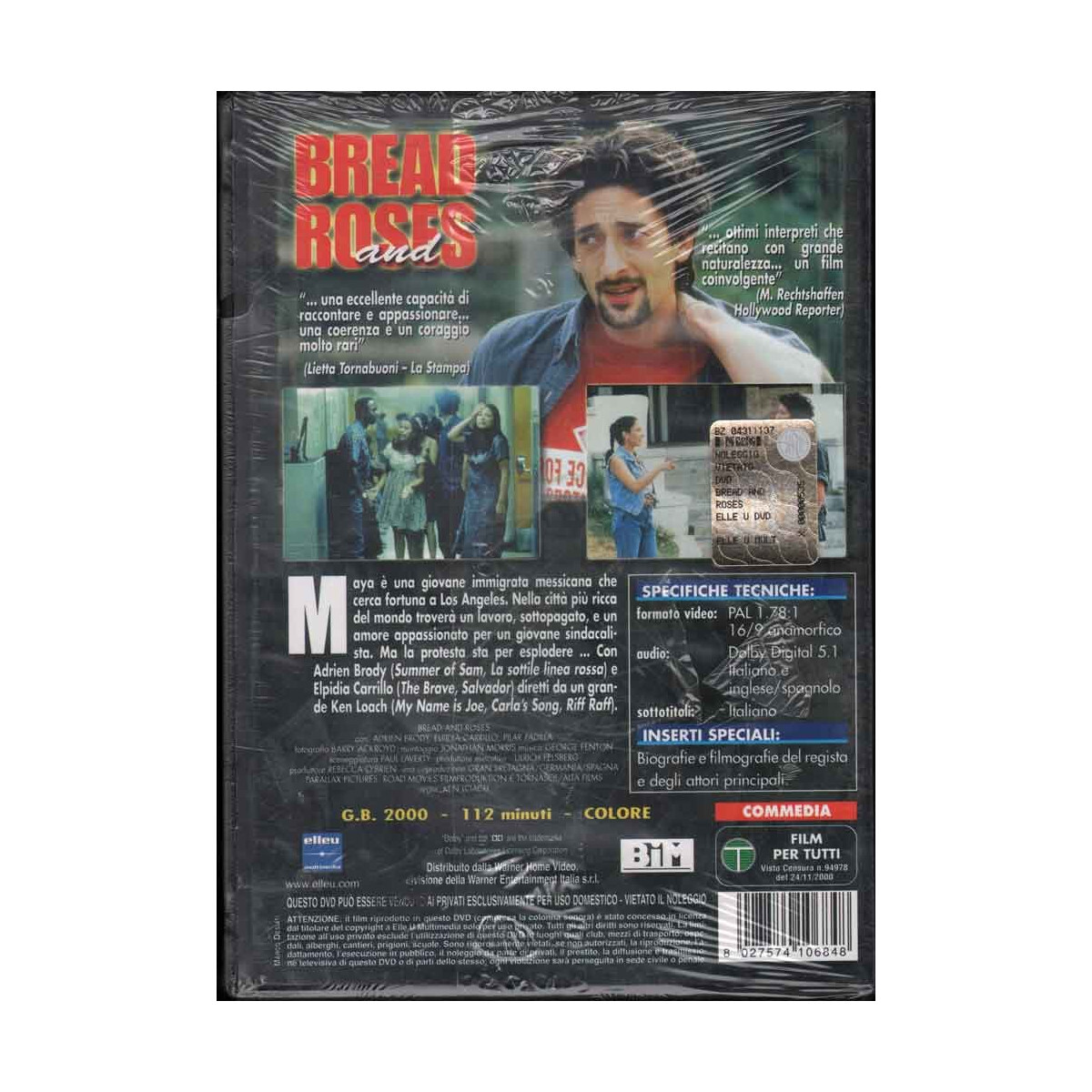 Bread And Roses DVD Loach Ken / Adrien Brody Sigillato 8027574106848