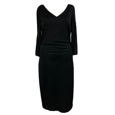 David Meister Dress Womens Sz 10 Black Stretch V-Neck Ruched Cocktail