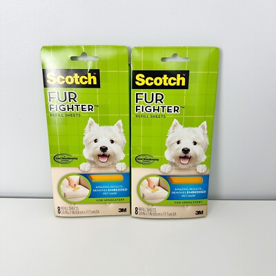 Scotch Fur Fighter 8 Refill Sheets Upholstery Pet Hair Fur Remover Set Of 2