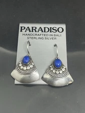 Paradiso Handcrafted In Bali Sterling Silver 925 Lapis Hook Drop 1.25” Earrings