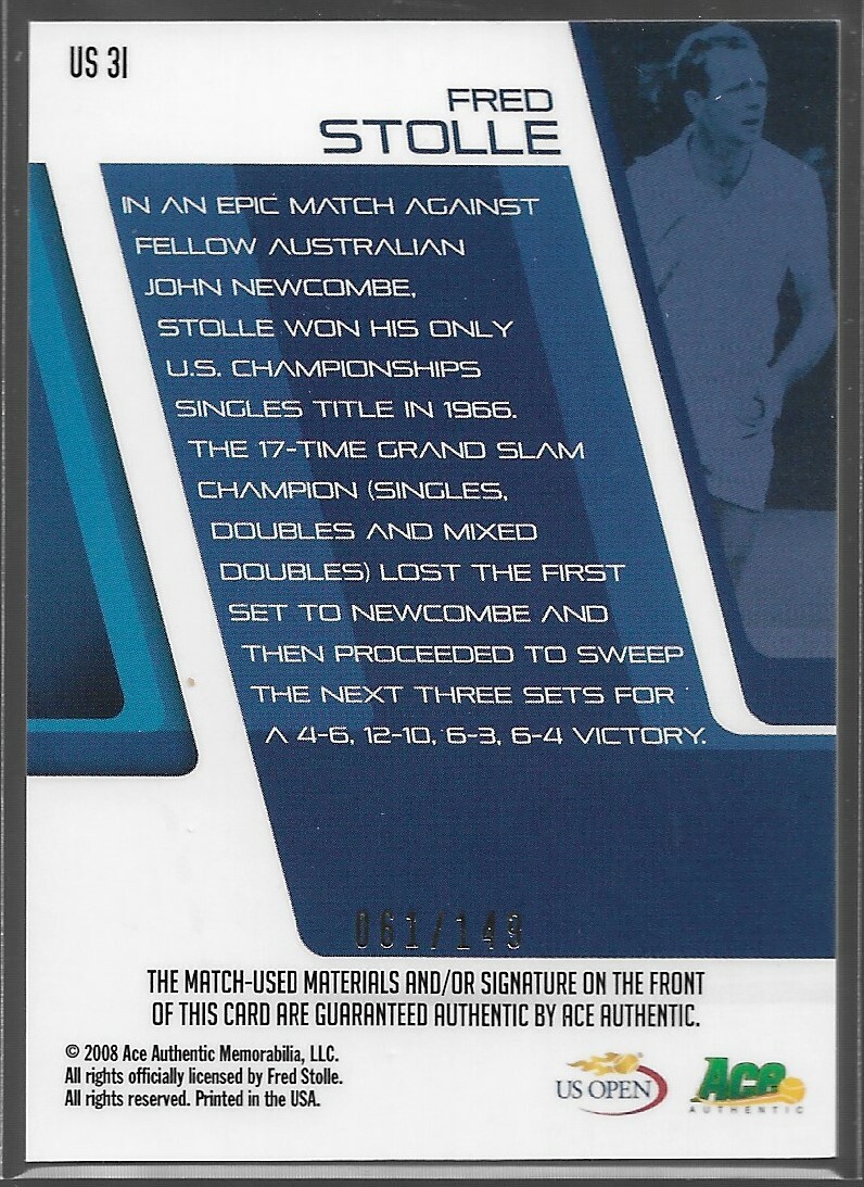 2008 Ace Authentic Fred Stolle Ace Certified Auto /149 US Open